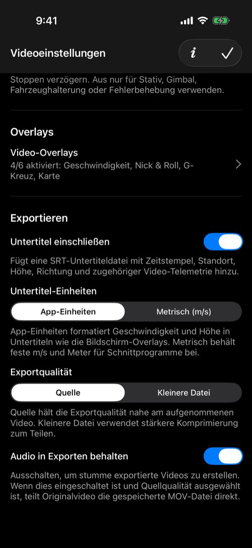 Video-Overlays und Exporteinstellungen für Untertitel, Qualität und Ton