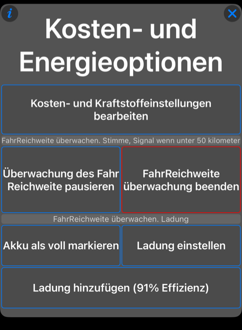 EV-Ladeaktionsmenü