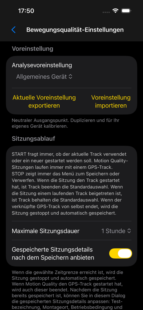 Bewegungsqualität Einstellungen