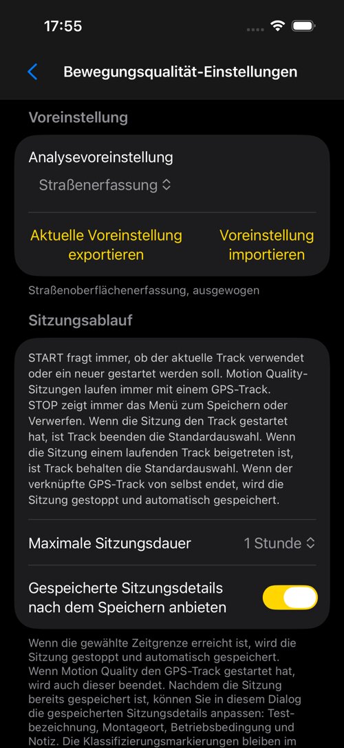 Road Survey Einstellungen