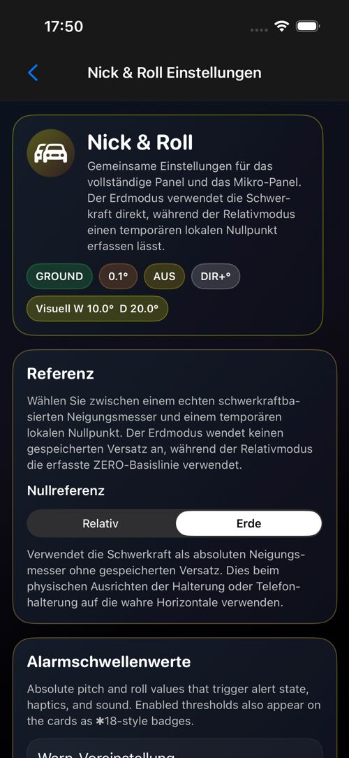 Nick & Roll Einstellungen