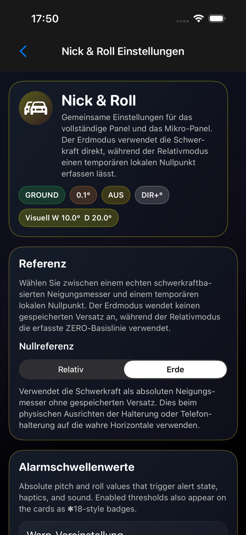 Nick & Roll Einstellungen
