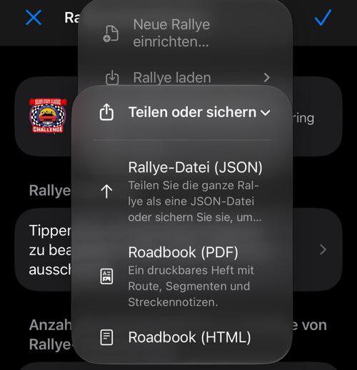 Teilen-Menü mit JSON, PDF und HTML