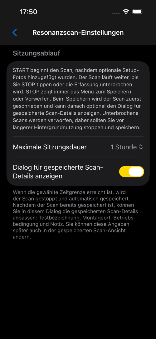 Resonanzmessung Einstellungen