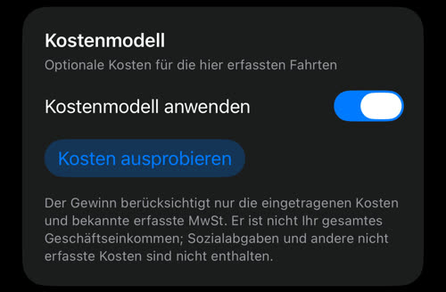 Die Karte Kostenmodell mit Kostenmodell anwenden und der Schaltfläche Kosten ausprobieren