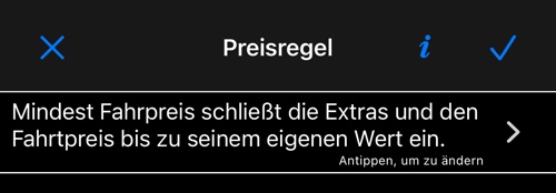 Mindest Fahrpreis deckt bis zu seinem eigenen Wert. — Preisregel