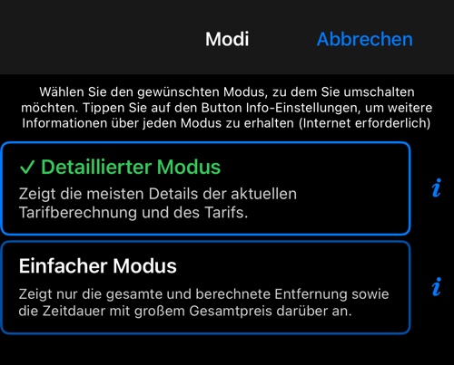 Die Modusauswahl, dieser ist ausgewählt