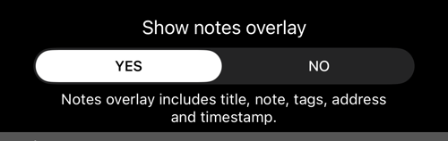 Show notes overlay set to YES, with the line naming the six fields