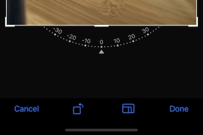 The crop tool: the frame, the rotation dial, and the aspect ratio choices