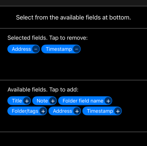 Current line editor showing Timestamp among the selected and available fields