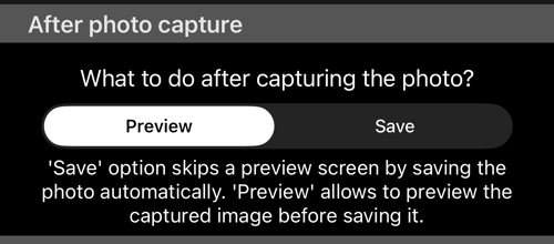 The After photo capture section: Preview and Save, with the explanation underneath