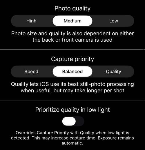 Photo quality, Capture priority, and the low-light override