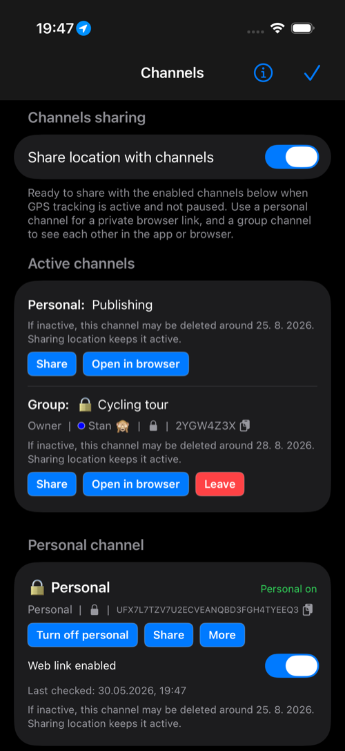 Channel settings top