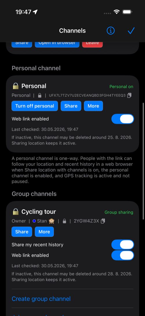 Personal channel settings