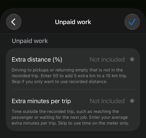 Unpaid work: extra distance in percent and extra minutes per trip