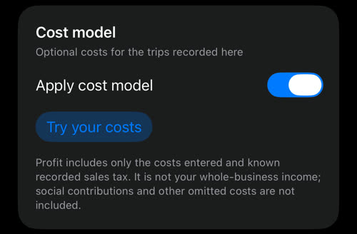 The Cost model card with Apply cost model and the Try your costs button