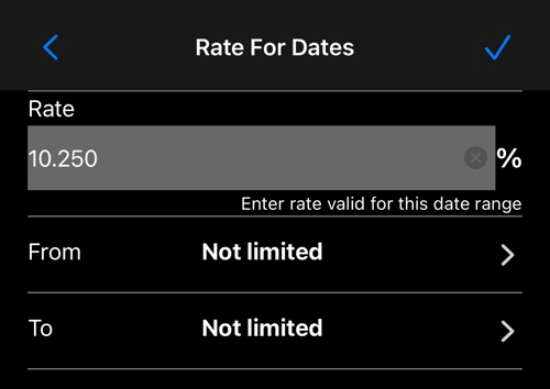 The rate editor, with optional from and to dates