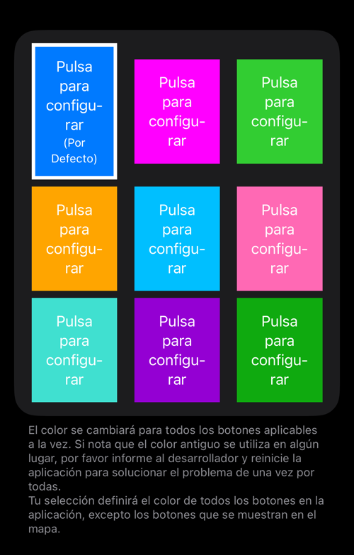Nueve fichas de color, la de fábrica marcada, con la explicación debajo