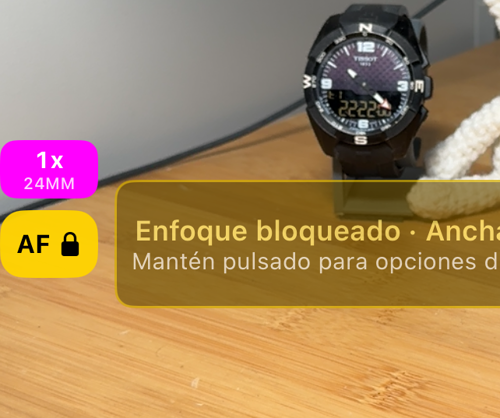 El botón AF bloqueado, amarillo con el candado cerrado, y la confirmación «Enfoque bloqueado · Ancha · 42 %»