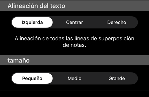 Alineación del texto en Izquierda y tamaño en Pequeño