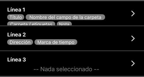 Línea 1, Línea 2 y Línea 3 con sus campos; la Línea 3 vacía