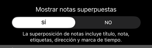 «Mostrar notas superpuestas» en SÍ, con la línea que nombra los seis campos