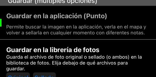 Los destinos de guardado; las copias que salen de la app tienen cada una su elección entre Original y sellado