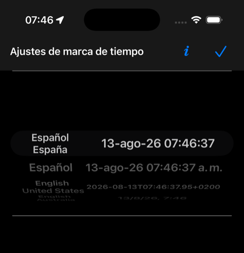 Selector actual del formato de marca de tiempo