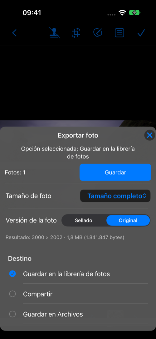 Exportar foto: tamaño, versión y destino