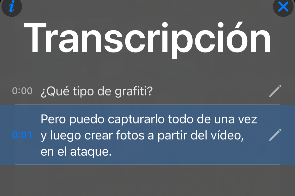 Transcripción recién reconocida con la primera línea mal entendida y la última palabra equivocada