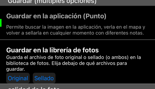 Los destinos de guardado; las copias que salen de la app tienen cada una su elección entre Original y sellado