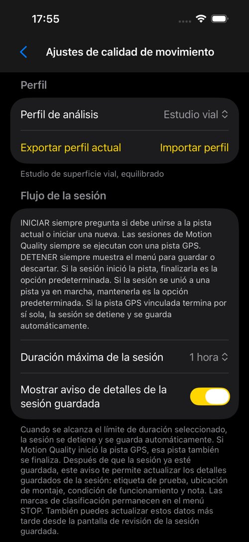 Pantalla de ajustes de Road Survey