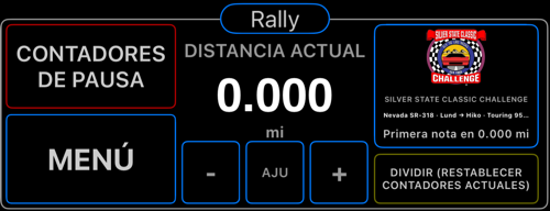 Panel de control del rally con el botón MENÚ abajo a la izquierda