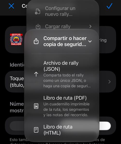 Menú para compartir en JSON, PDF o HTML