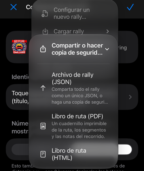 Menú para compartir en JSON, PDF o HTML