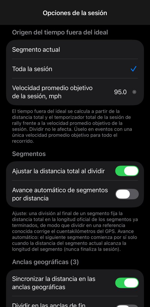 Opciones de la sesión: origen del tiempo perfecto, comportamiento de los segmentos y anclas geográficas