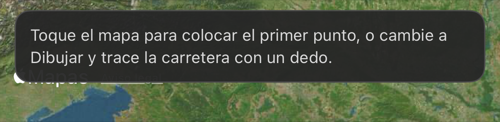 El aviso en un mapa vacío: toca para colocar el primer punto o cambia a Dibujar y sigue la carretera
