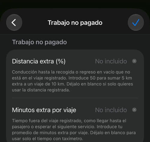 Trabajo no pagado: distancia extra en porcentaje y minutos extra por viaje