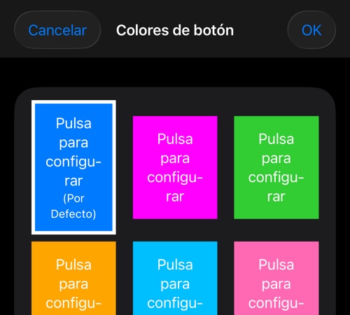 El selector de color para los botones de la aplicación
