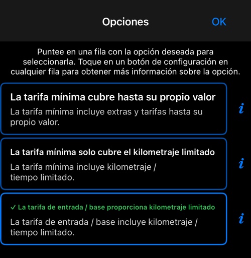Las tres opciones de lo que incluye el precio de entrada o el mínimo, con esta seleccionada