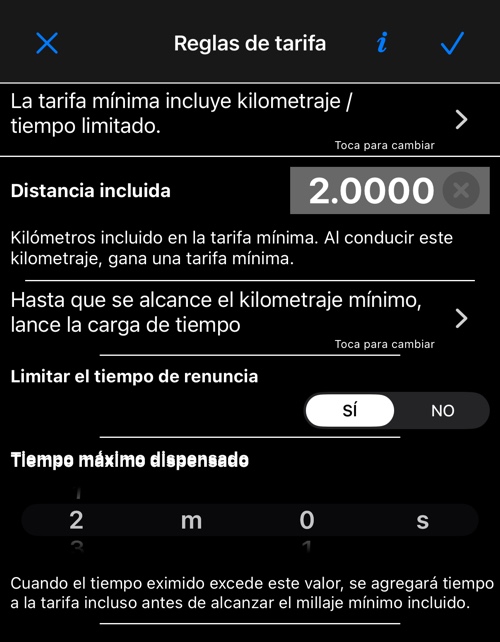 La tarifa mínima solo cubre el kilometraje limitado — Reglas de tarifa