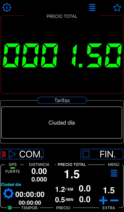 Pantalla principal con el extra de la maleta aplicado: 1,50 en el campo de extras