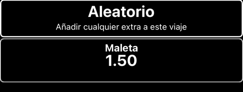 Lista de extras con la entrada Maleta por 1,50