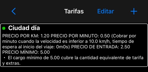 Lista de tarifas con una tarifa marcada como activa con un punto verde