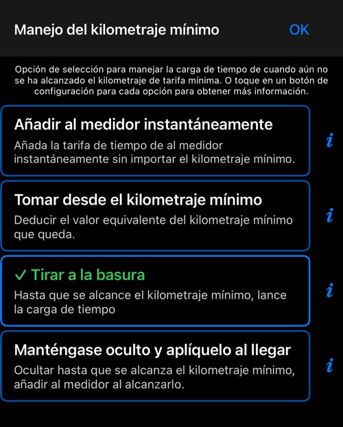 Las cuatro opciones para el cobro del tiempo antes de alcanzar la distancia incluida