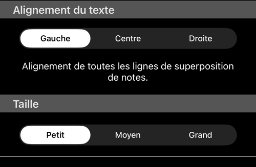 Alignement du texte sur Gauche et Taille sur Petit