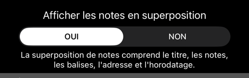 « Afficher les notes en superposition » sur OUI, avec la ligne qui nomme les six champs