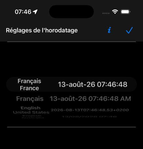 Sélecteur actuel du format d&rsquo;horodatage