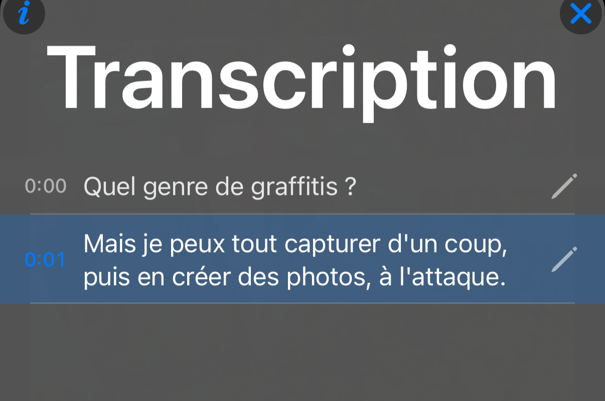 Transcription fraîchement reconnue avec une première ligne mal comprise et un dernier mot erroné