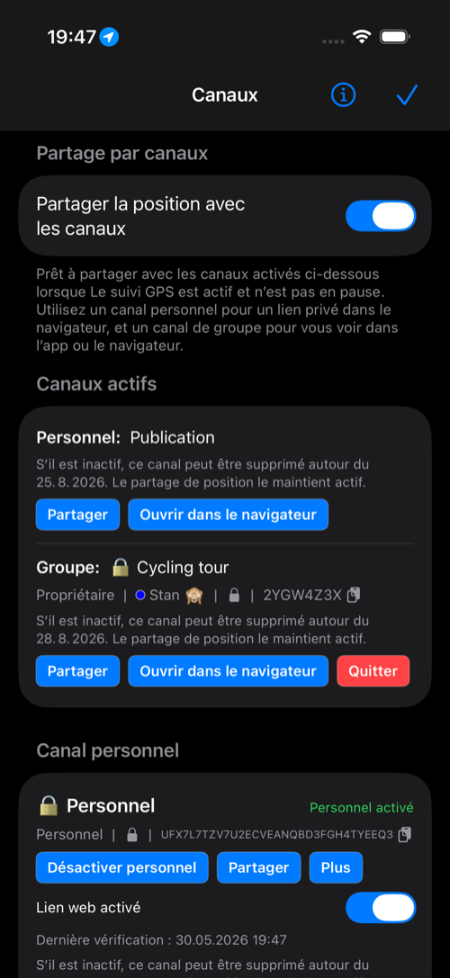 Réglages des canaux